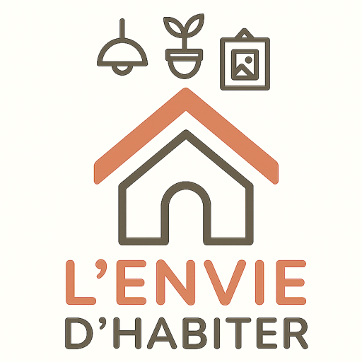 Logo de l'entreprise l'envie d'habiter, reprenant une maison avec 3 pictogrammes de décoration